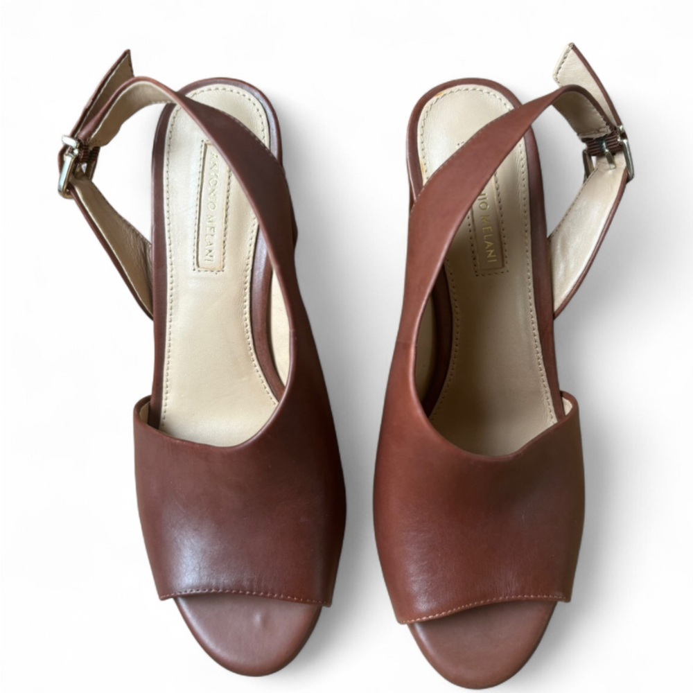 ANTONIO MELANI Brown Leather Slingback Heels